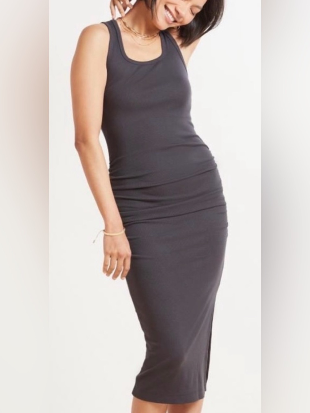 Michael Stars Dark Gray Sleeveless Dress Midi with Ruched Sides